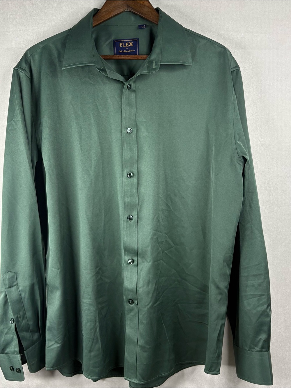 Flex Mens Dress Shirt Large Green Button Up Long Sleeve Design In Italy Modern